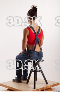 Sitting pose blue jeans red singlet of Rebecca 0002